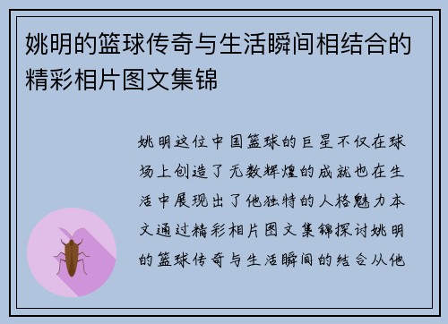 姚明的篮球传奇与生活瞬间相结合的精彩相片图文集锦